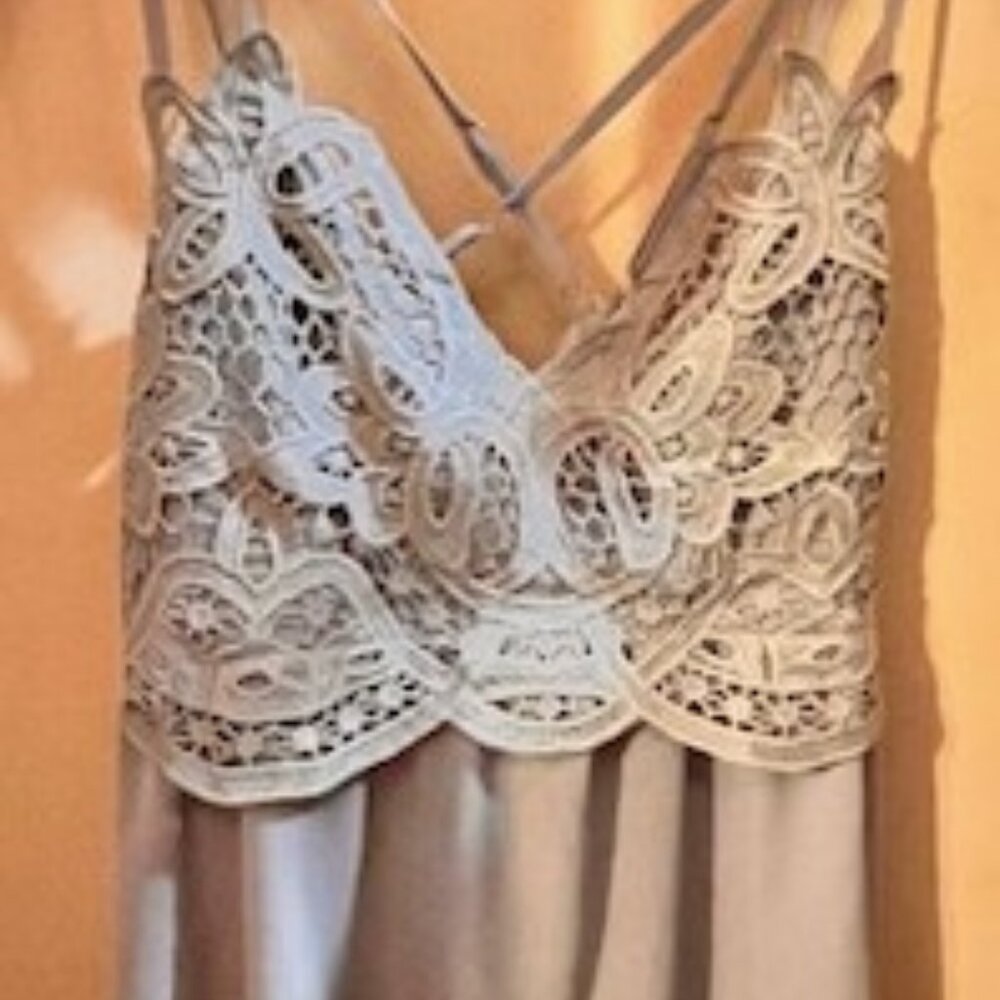 Light Green Lace Flowy Chiffon Babydoll Top, Spaghetti Straps